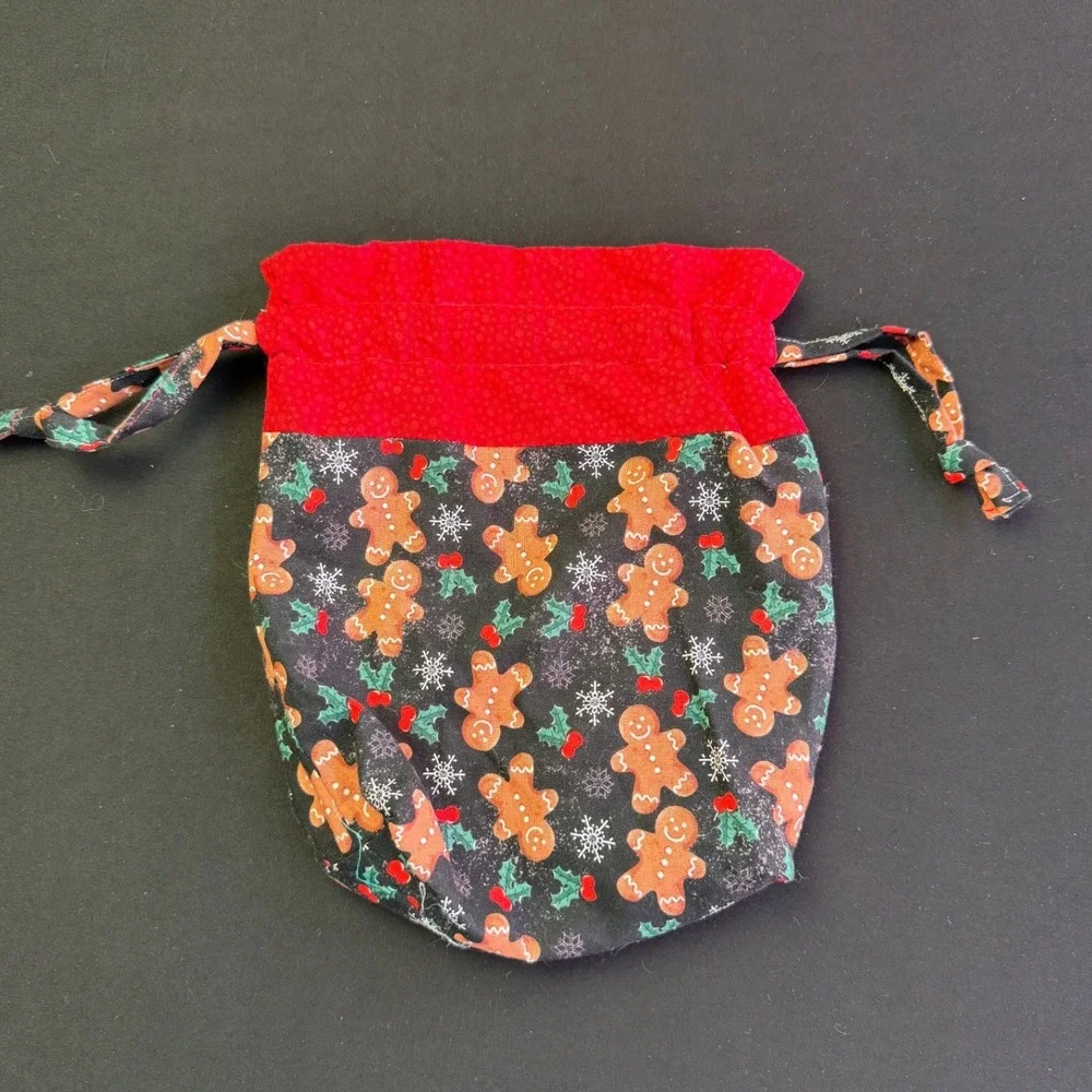 Handmade Gingerbread Man Christmas Drawstring Gift Bag Reusable Cotton Sack Fun